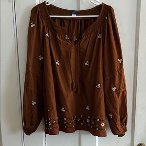 Old Navy Brown Embroidered Blouse